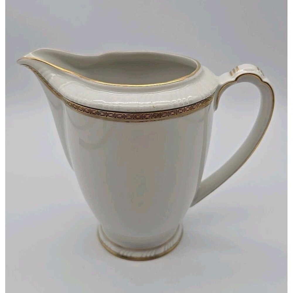 Rorstrand Sweden Porcelain Pitcher Fine China White & Gold Trim 6.5" #521